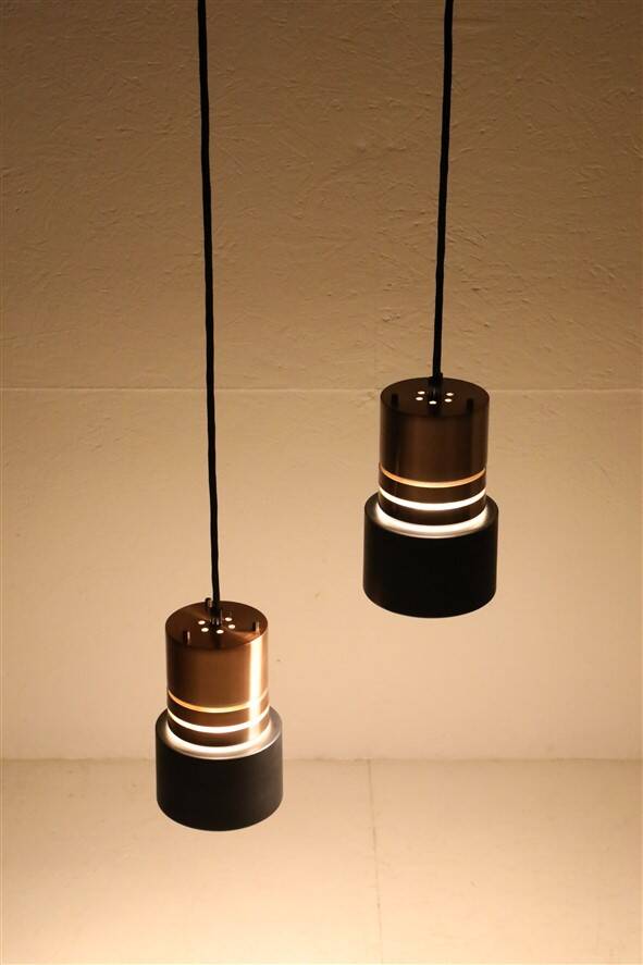 Set of 2 space age pendant lamps / Mid-century Danish modern design / Aluminum / Copper / 1960s / 1970s