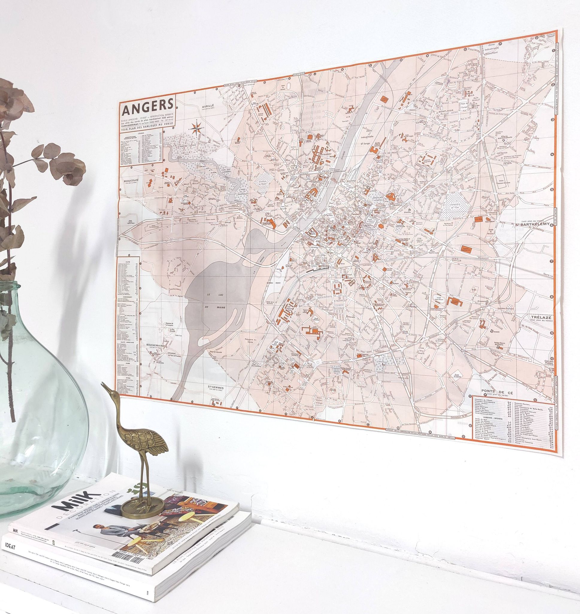 Angers vintage map 74x54cm