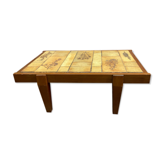 Table basse en bois et céramique herbier