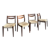 Lot 4 chaises vintage scandinaves bois et tissu doré