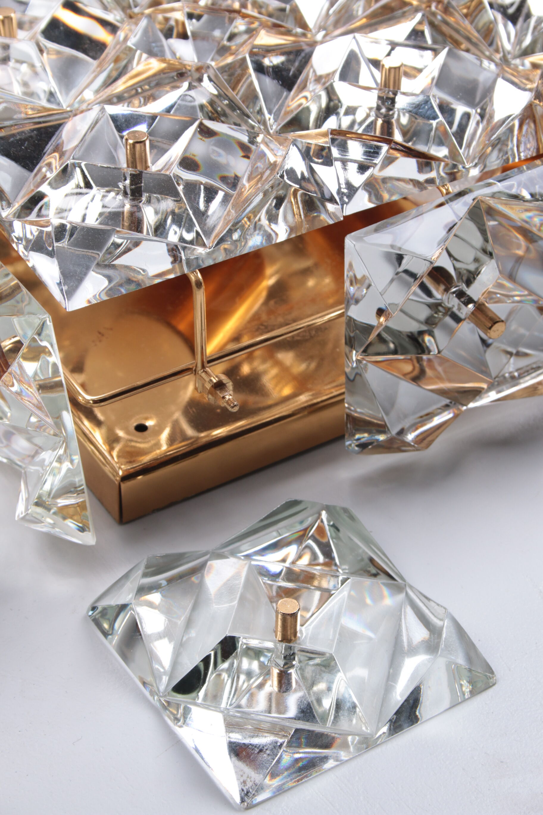 Large gold-plated & crystal glass flush mount light from kinkeldey, 1970s