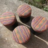 Set of 4 vintage round poufs printed Aztec