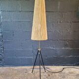 Lampadaire tripode Mid-century, abat-jour en corde, années 1950-60