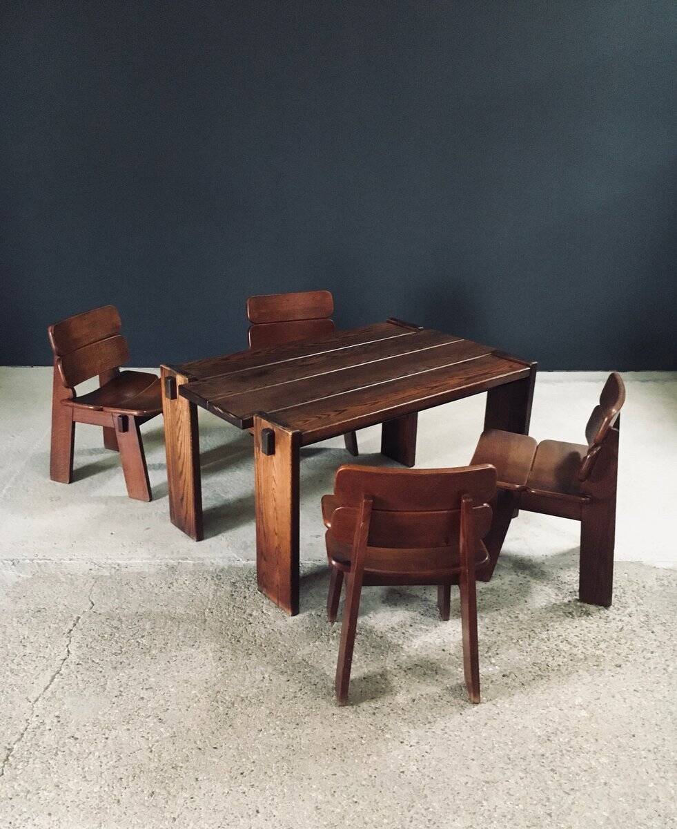 Constructivist Oak Dining Table, Belgium, 1960s