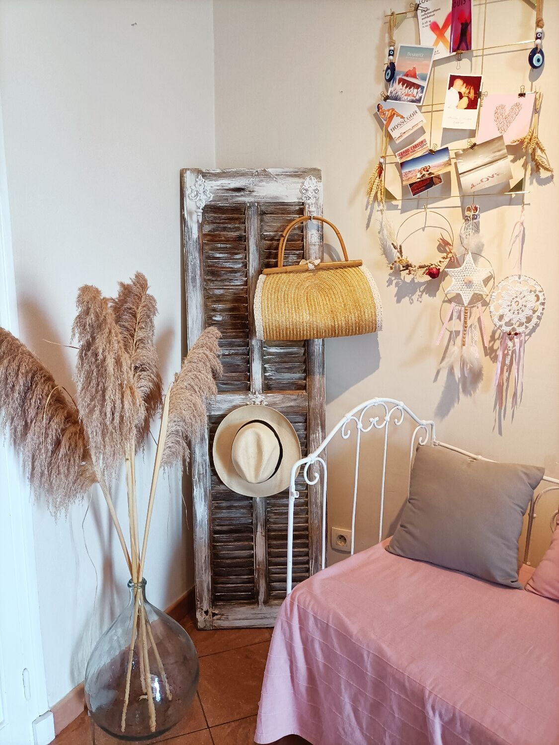 Vintage shutter renovated into a coat rack