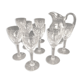 Cristal Saint-louis model Chantilly, pitcher and eight water glasses