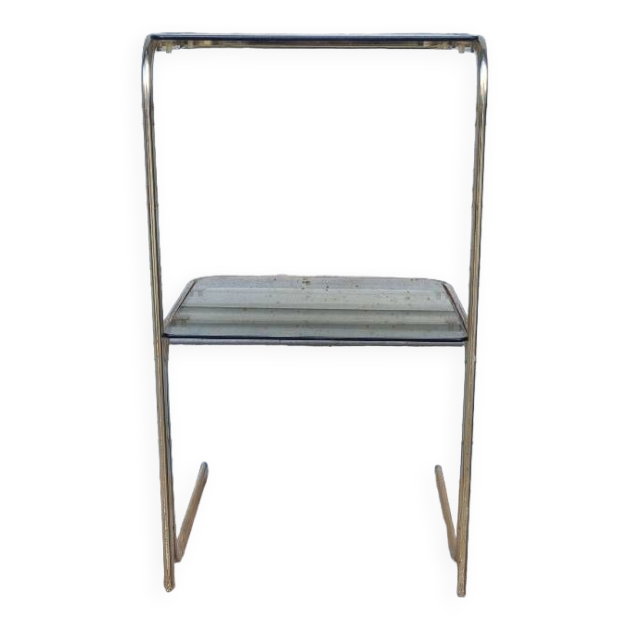 End table in gold metal and smoked glass