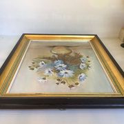 Painting of a bouquet of blue flowers, oil on canvas, signed.