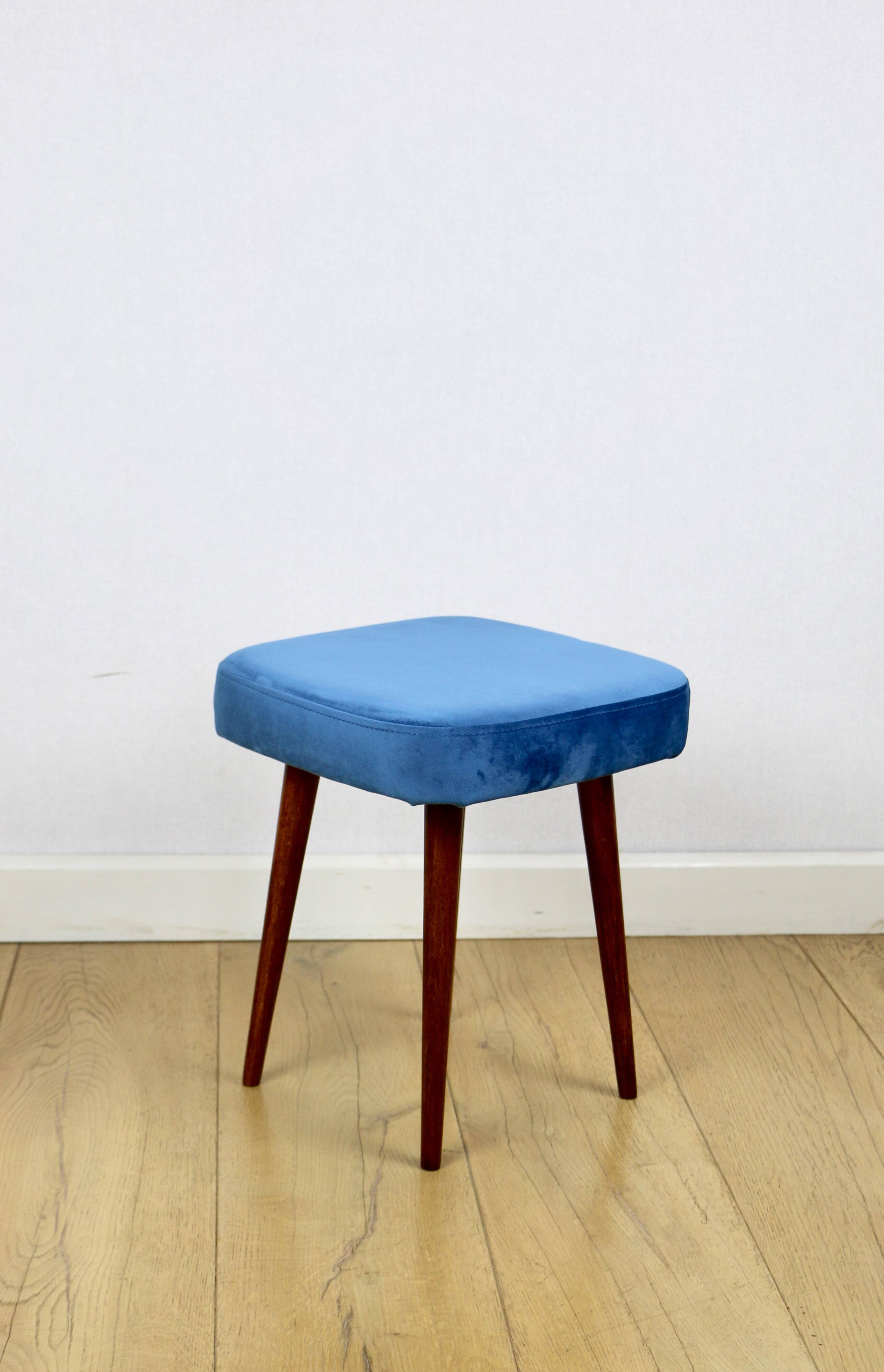 Blue square vintage stool PRL 1970s