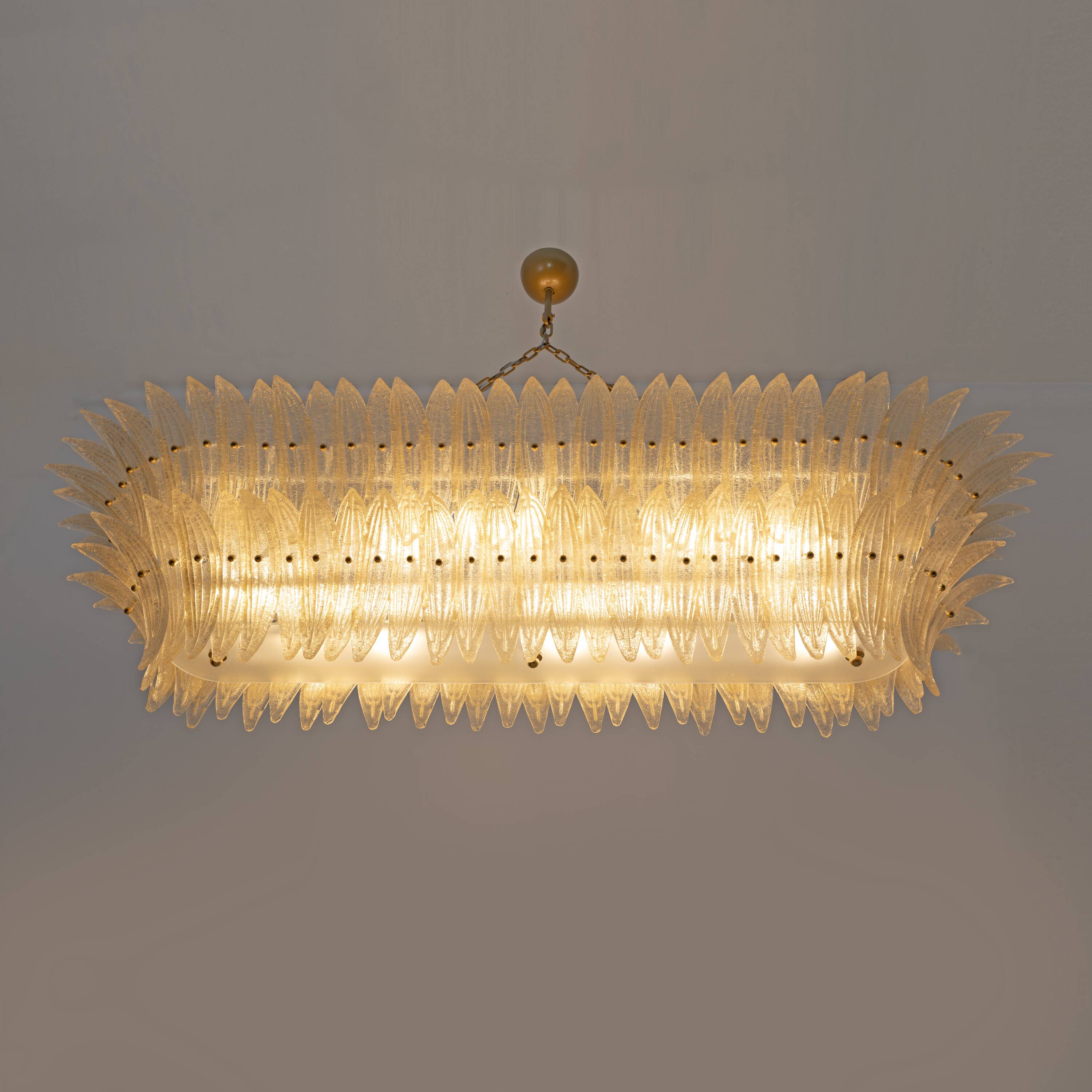 Mid-century Modern Style Italian Murano Glass and Brass Palmette Chandelier