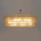 Mid-century Modern Style Italian Murano Glass and Brass Palmette Chandelier