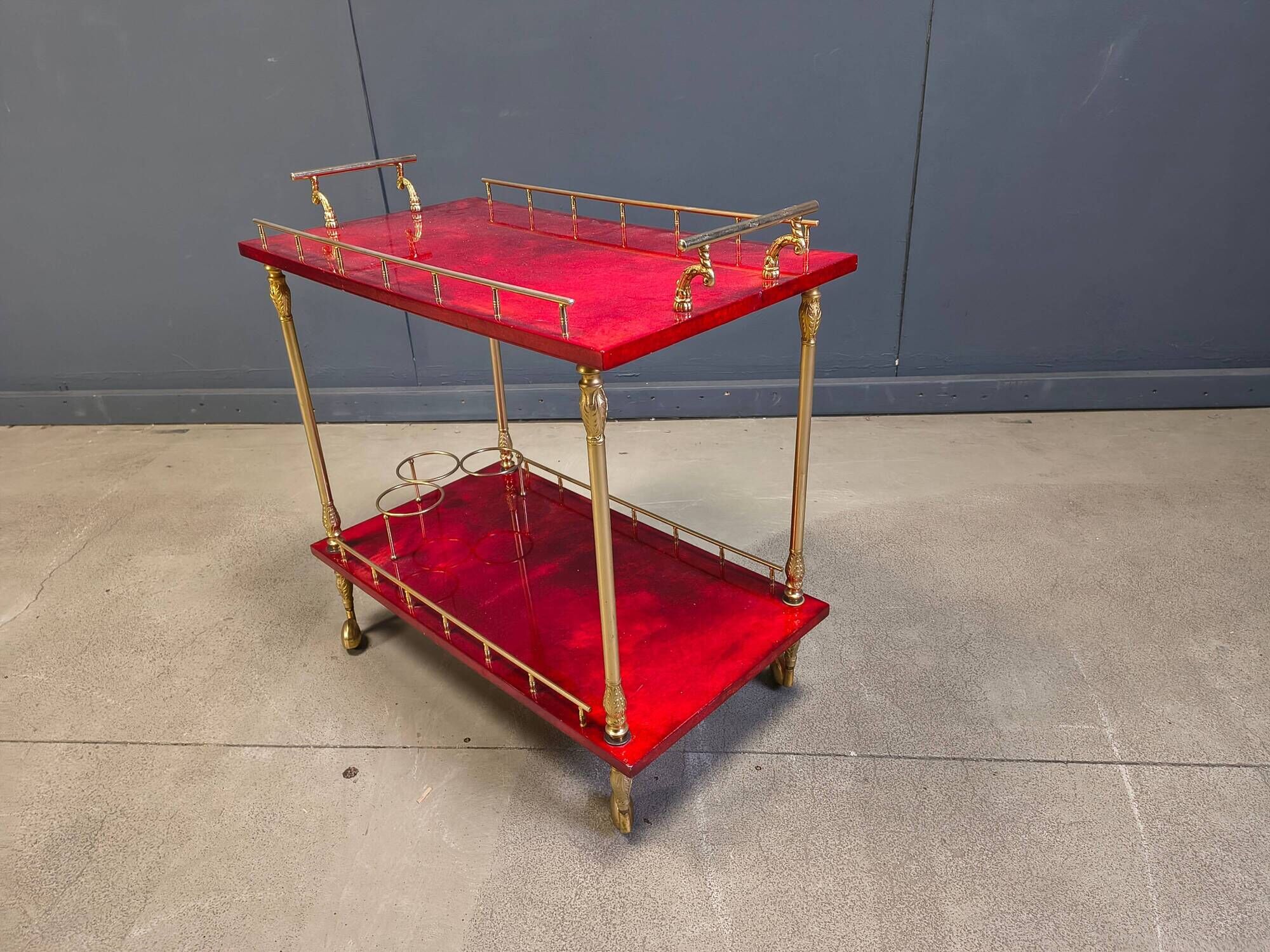Rare Italian lacquered goatskin / parchment serving bar cart by Aldo T