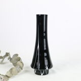 Black and white tempered glass vase, vintage 1960