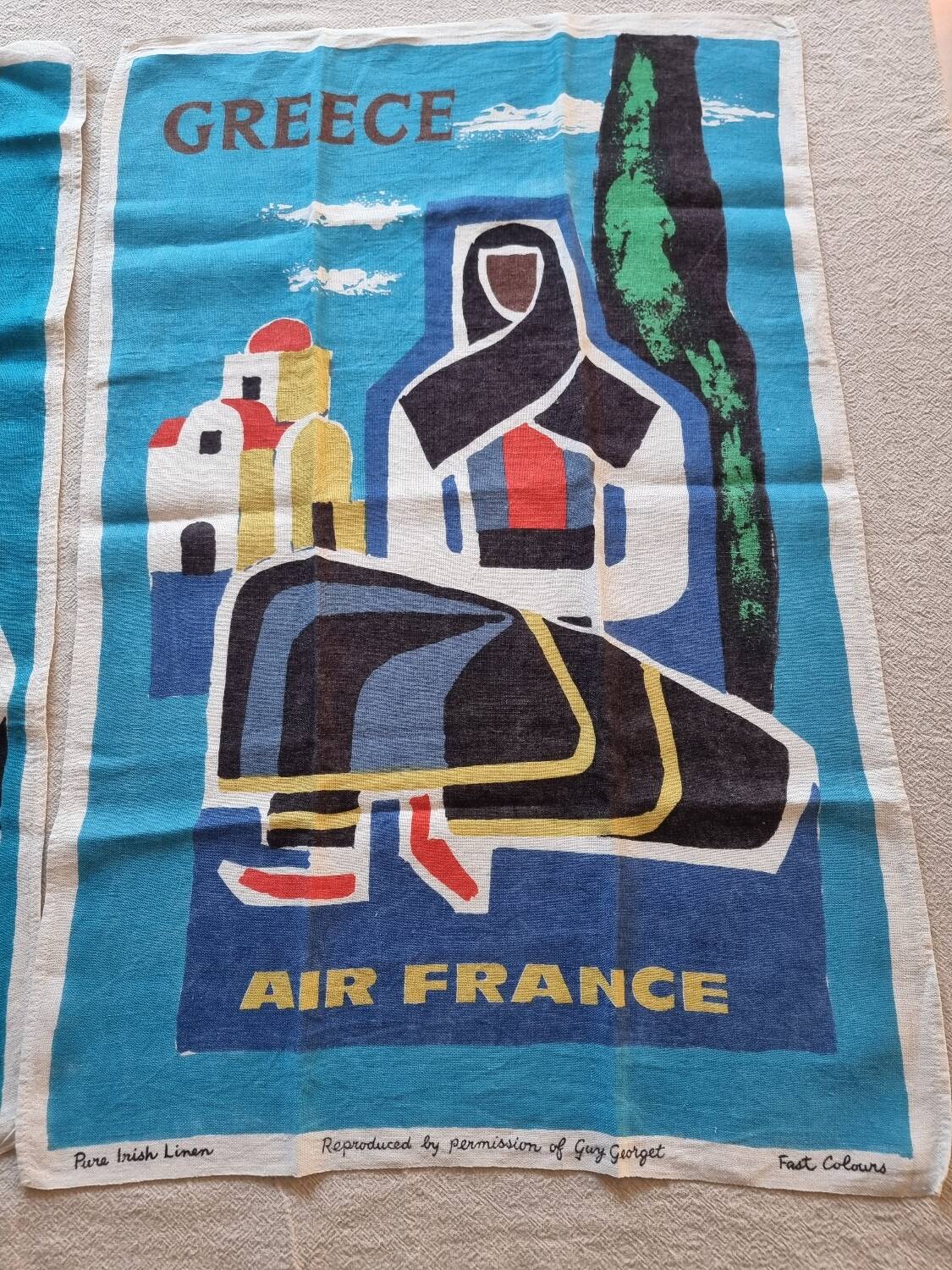 Vintage air france decoration linen, guy georget, wall art