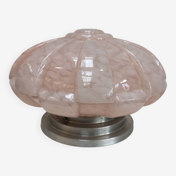 Large Art Deco ceiling light in pink Clichy glass