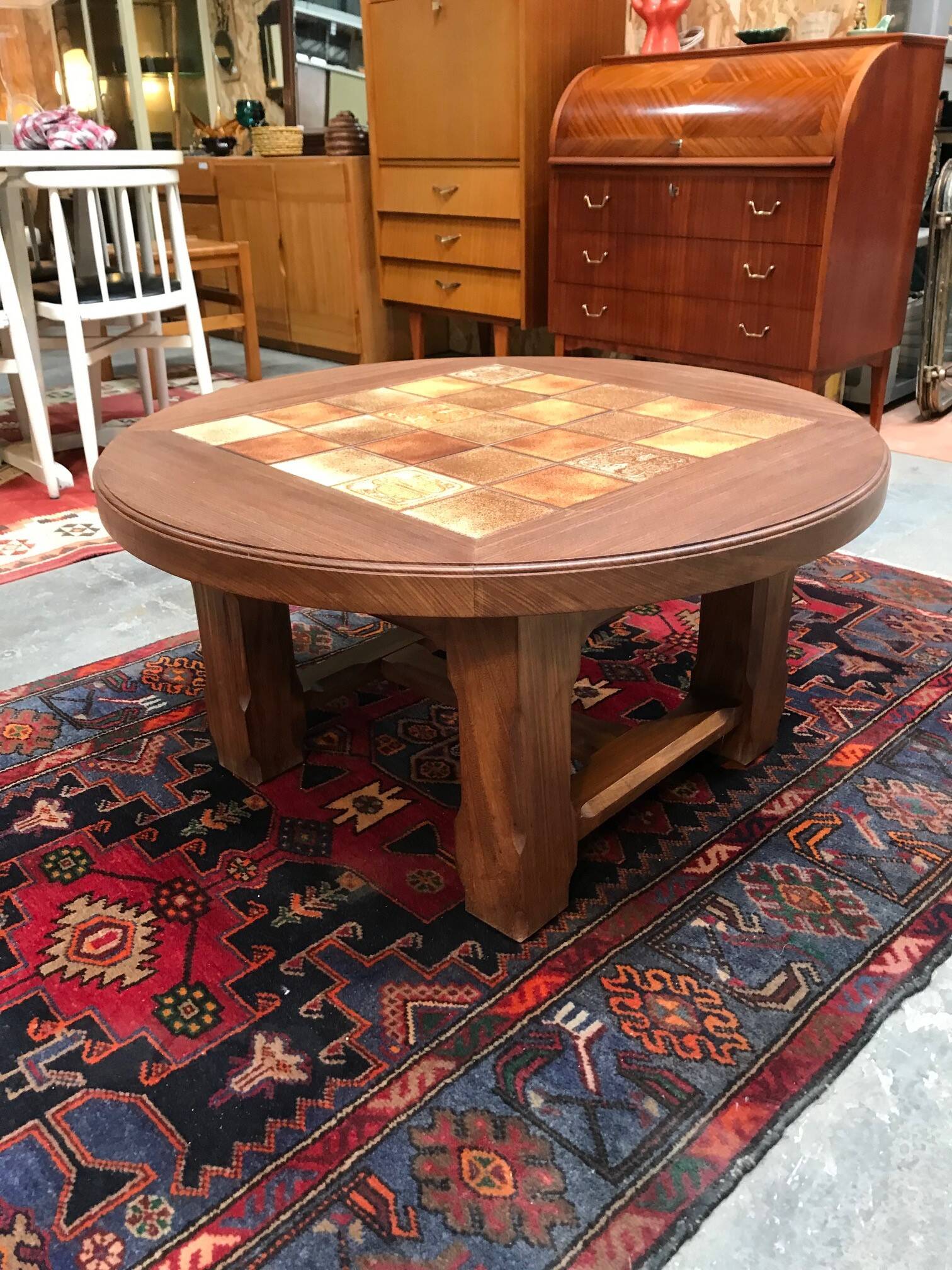 Vintage coffee table in wood and ceramic from the 70s