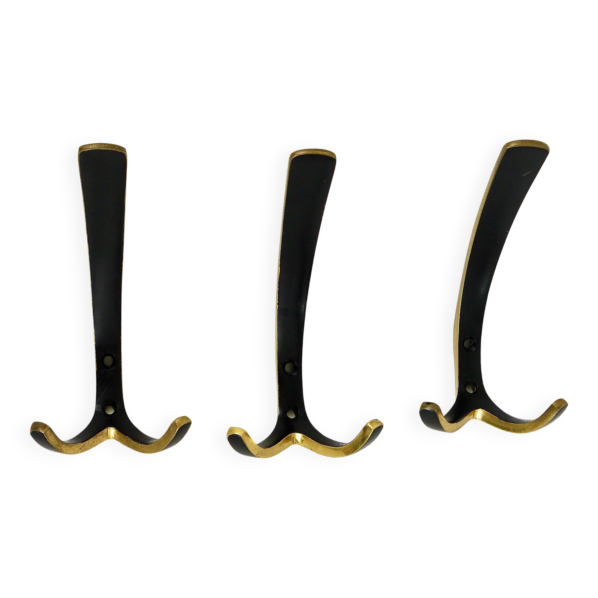 Up to 2 double wall hooks in brass from the mid-century by Herta Baller, Austria, 1950s.