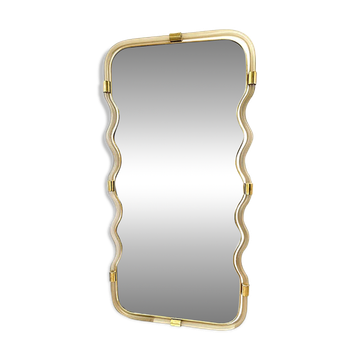 Wave Mirror in Gold "Torchon" Torciglione Glass Design
