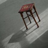 Almue Scandinavian Stool in Wood and Fabric, Late 19th Century