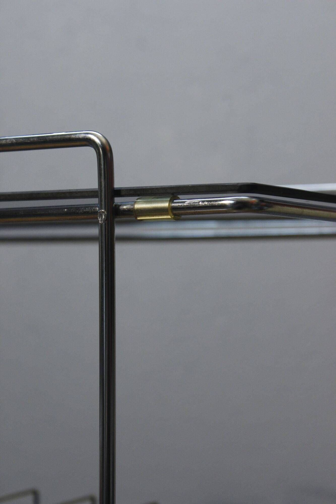 Rolling furniture serving for HIFI vinyl storage chrome & smoked glass 1970s