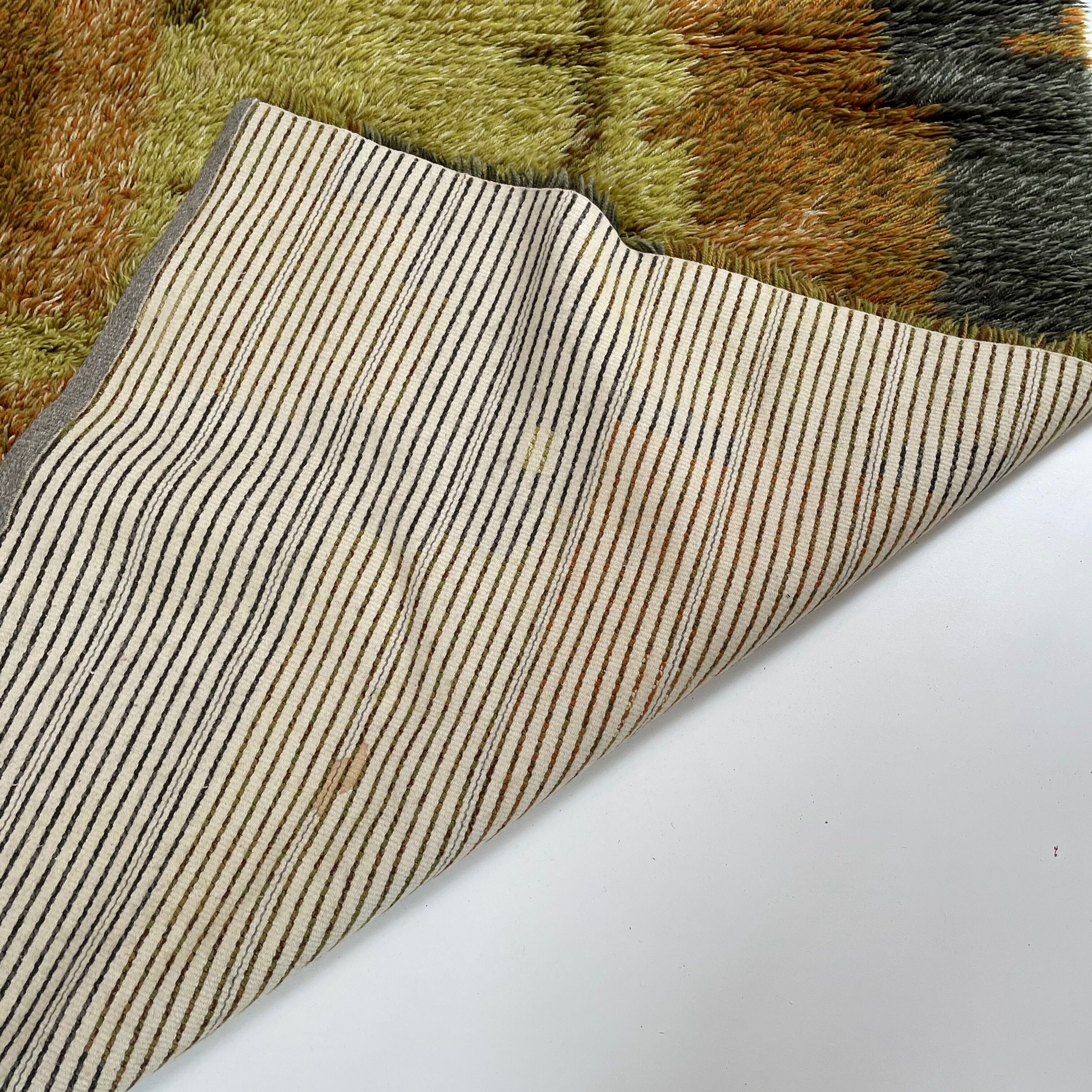 Abstract Scandinavian Multicolor High Pile RYA Rug Carpet, Sweden, 1960s