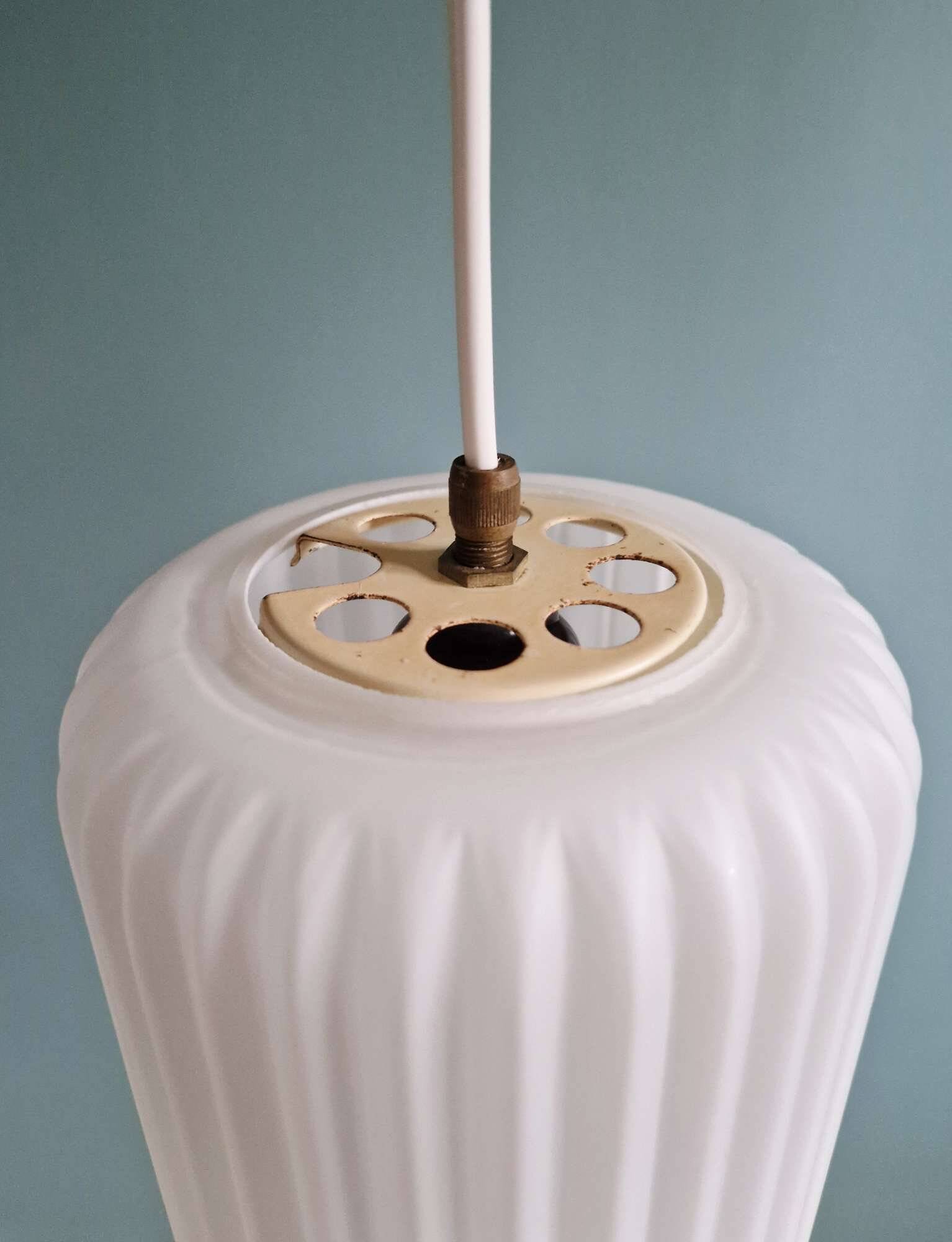 Pair of ribbed white opaline pendants, Philips, 1960s