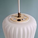 Pair of ribbed white opaline pendants, Philips, 1960s