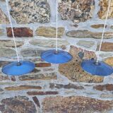 Set of 3 industrial pendant lights in blue enamelled sheet metal