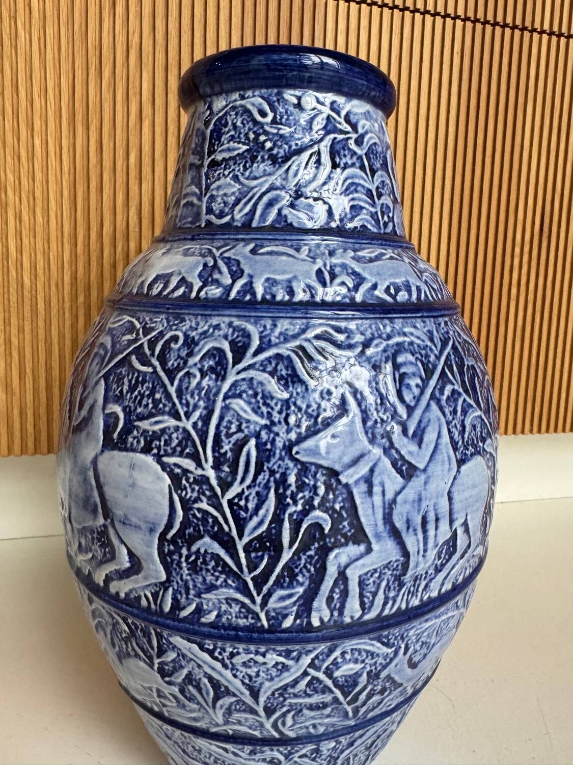Grand vase bleu grès de sel années 60