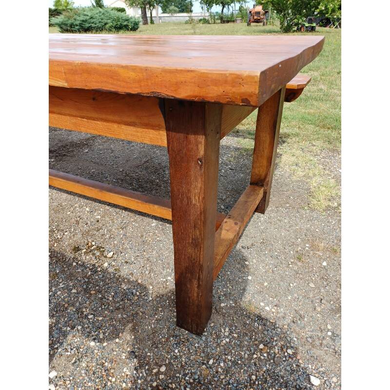 Table de ferme campagnarde en chêne et pin + 2 bancs
