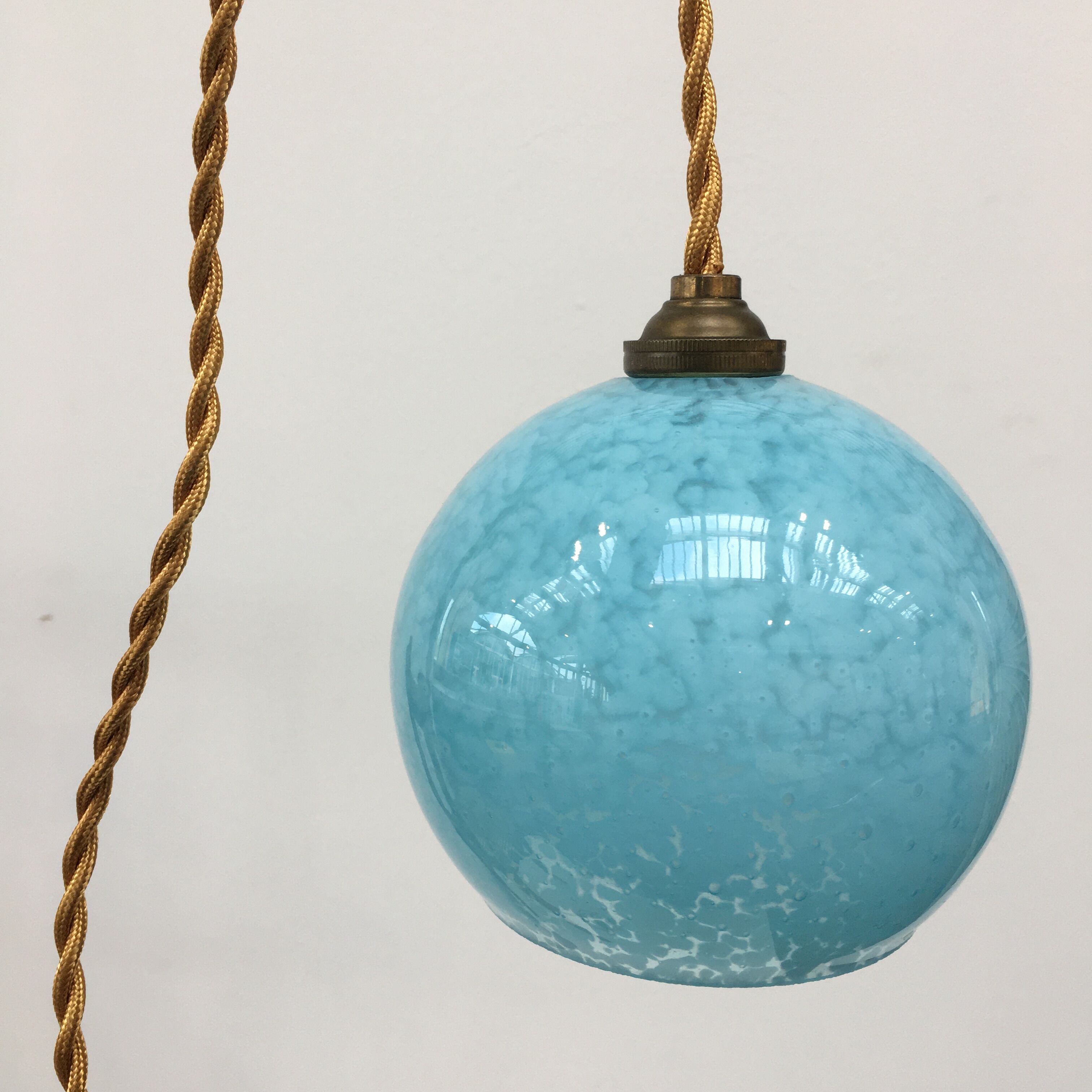 Pair of hanging lamps balls of blue Clichy