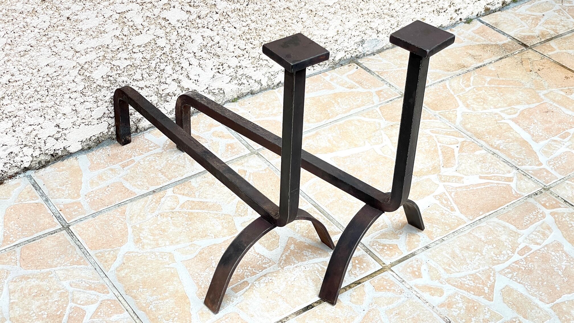 Pair of vintage steel geometric chenets