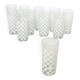 Set of 11 white checkerboard glasses