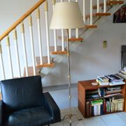 Vintage extendable tripod floor lamp in gold brass.