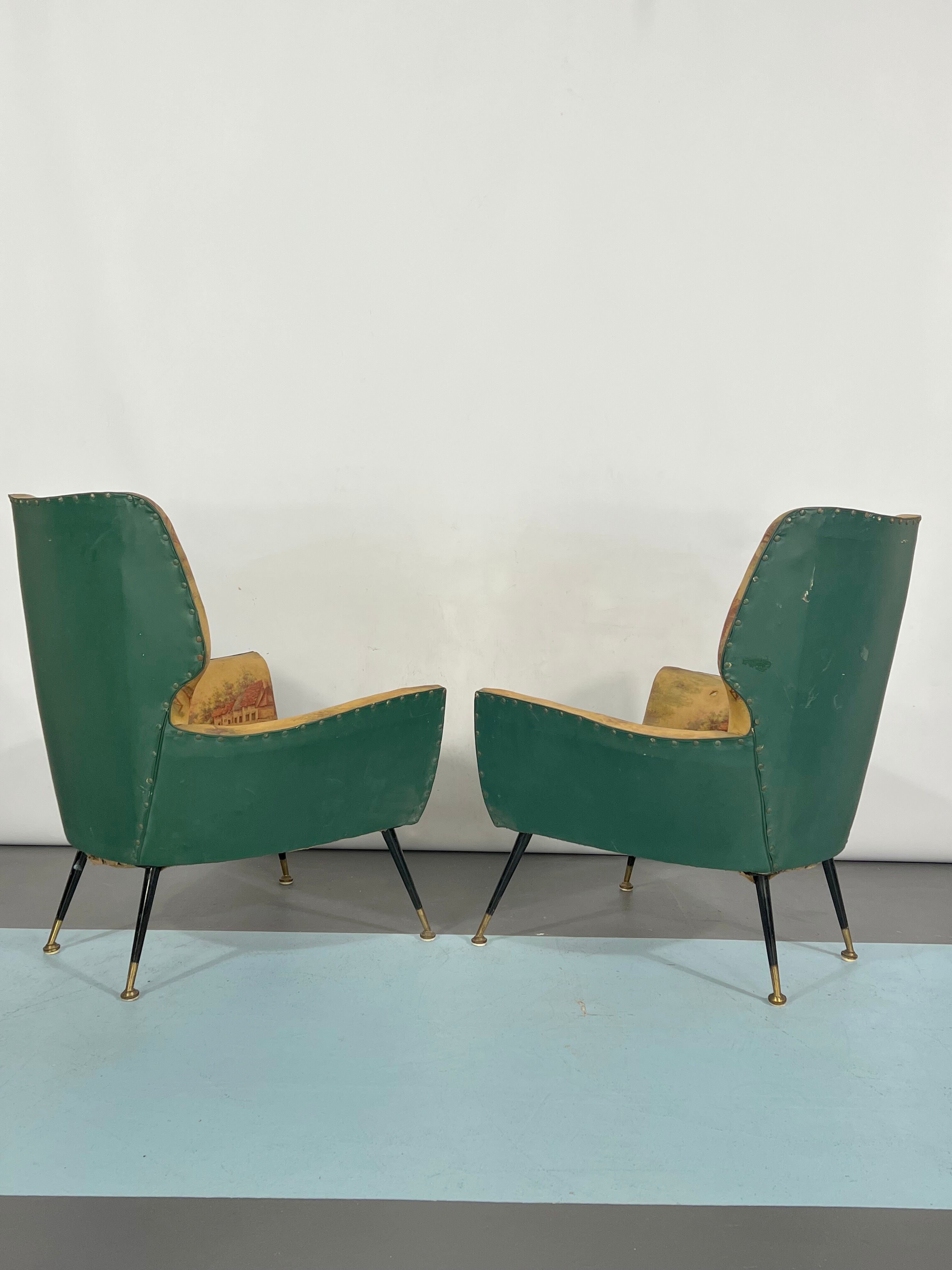 Mid-century modern set of two Italian armchairs from 50s
