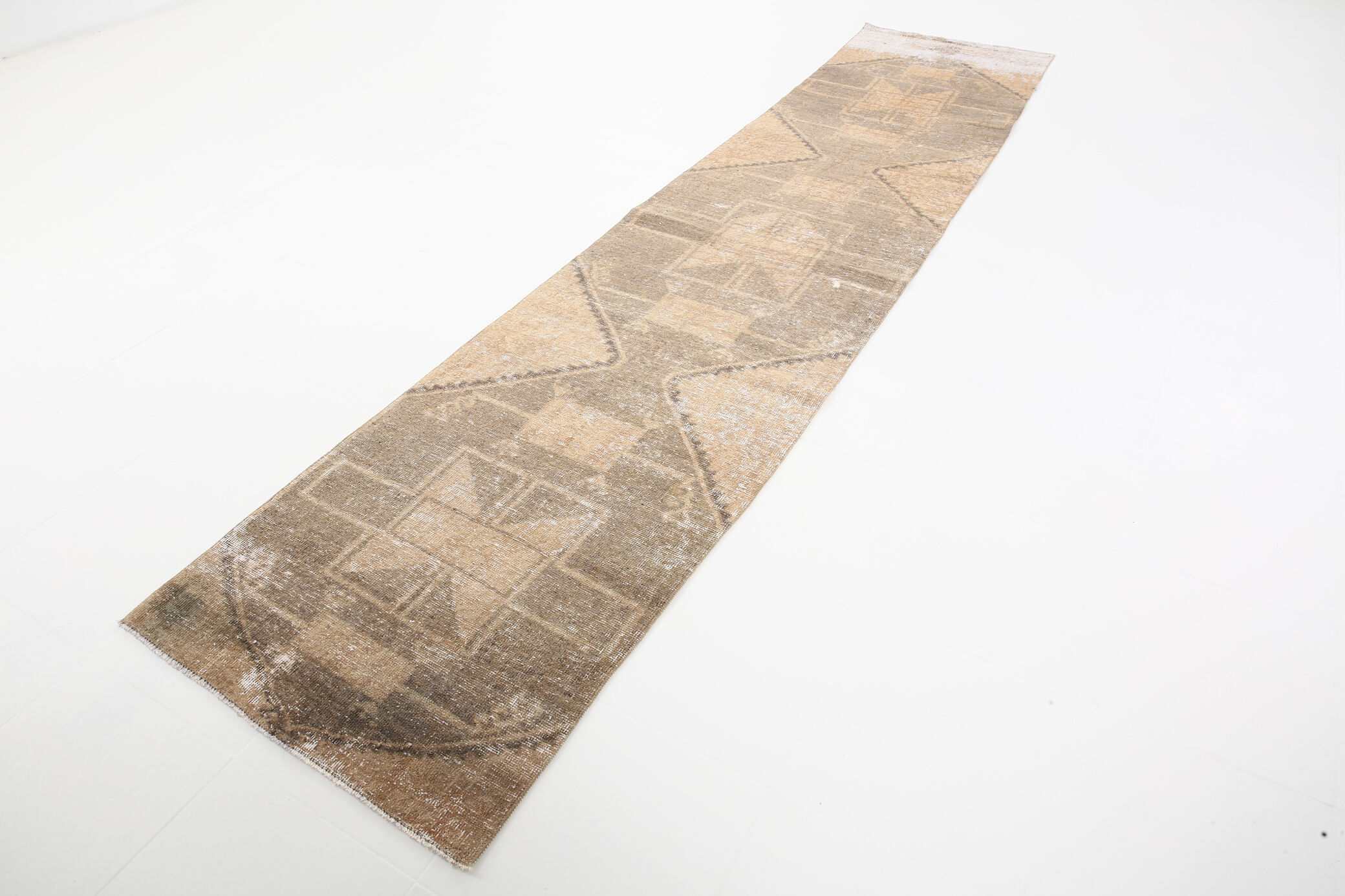 3x13 Vintage Turkish Runner Rug, 92x410Cm