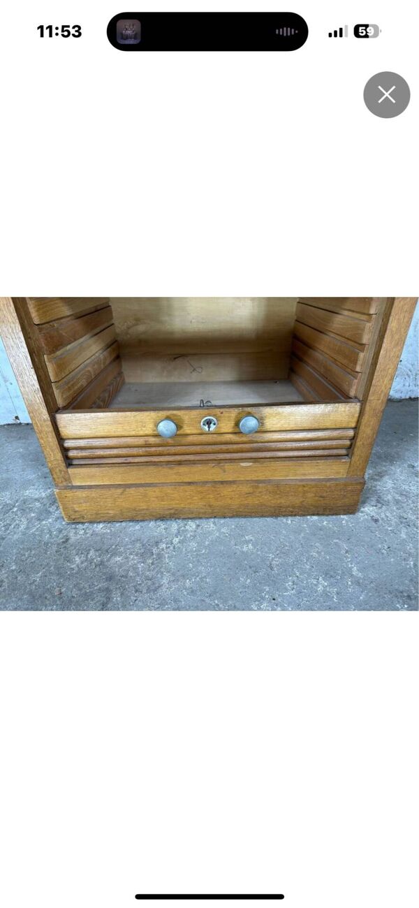 Classeur à rideau vintage en bois – meuble de bureau ancien