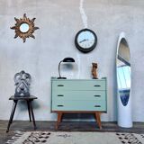Commode vintage pieds compas vert d'eau