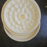 Glazed ceramic dessert plate with strawberry design.