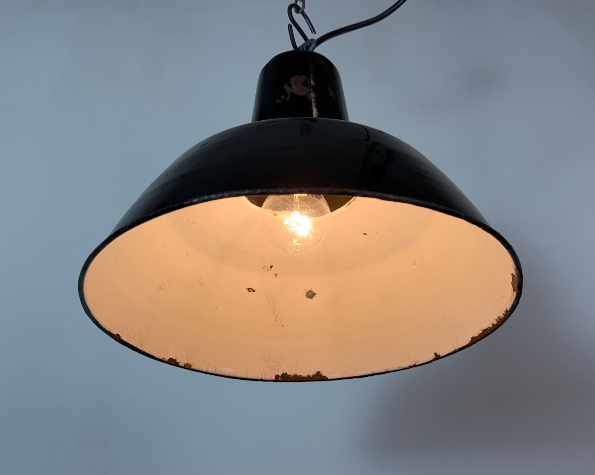 Industrial Black Enamel Factory Pendant Lamp, 1950s