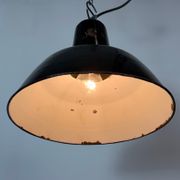 Industrial Black Enamel Factory Pendant Lamp, 1950s