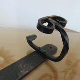 Wall coat rack 3 hooks in hammered wrought iron years 50 60