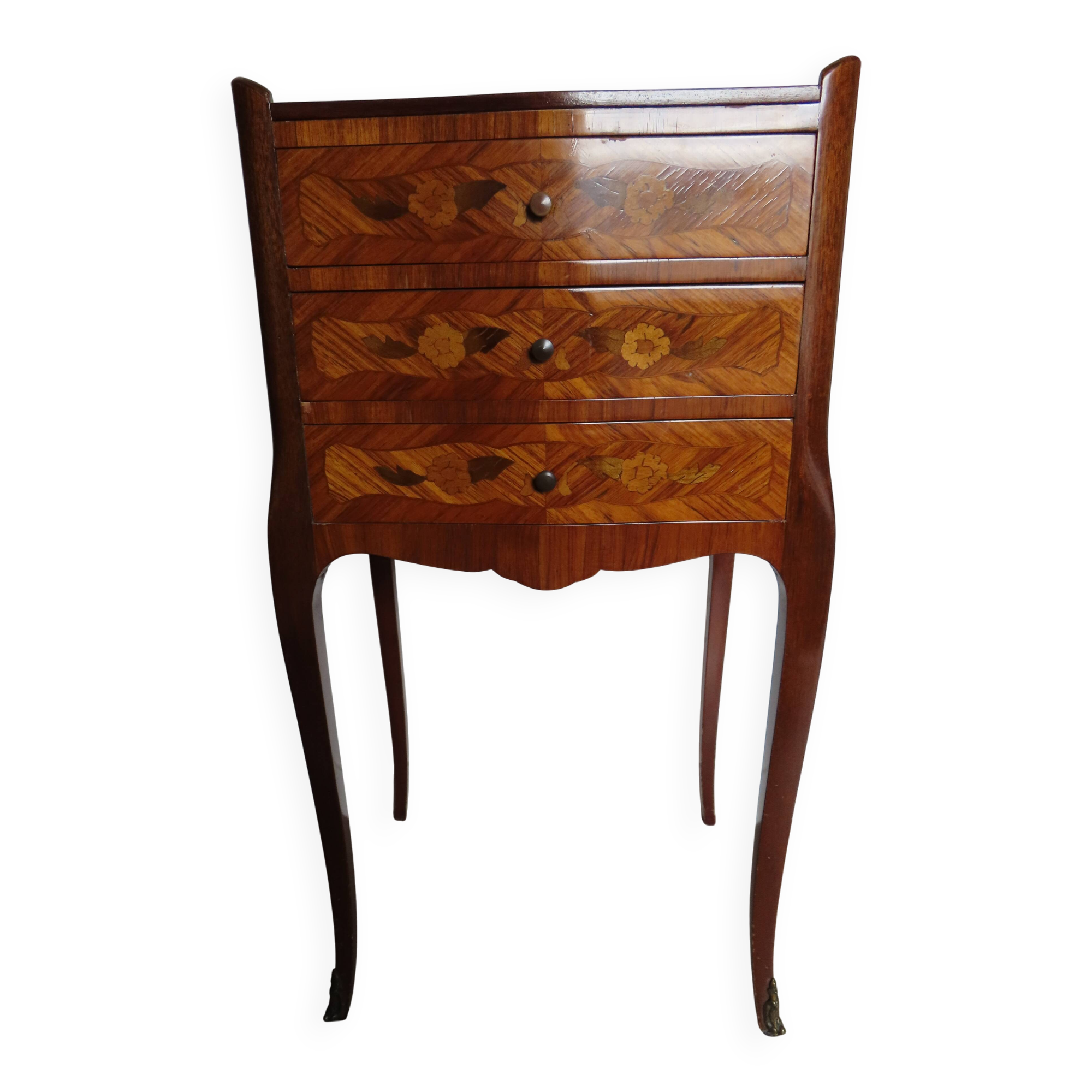 Louis XV style bedside table in rosewood marquetry