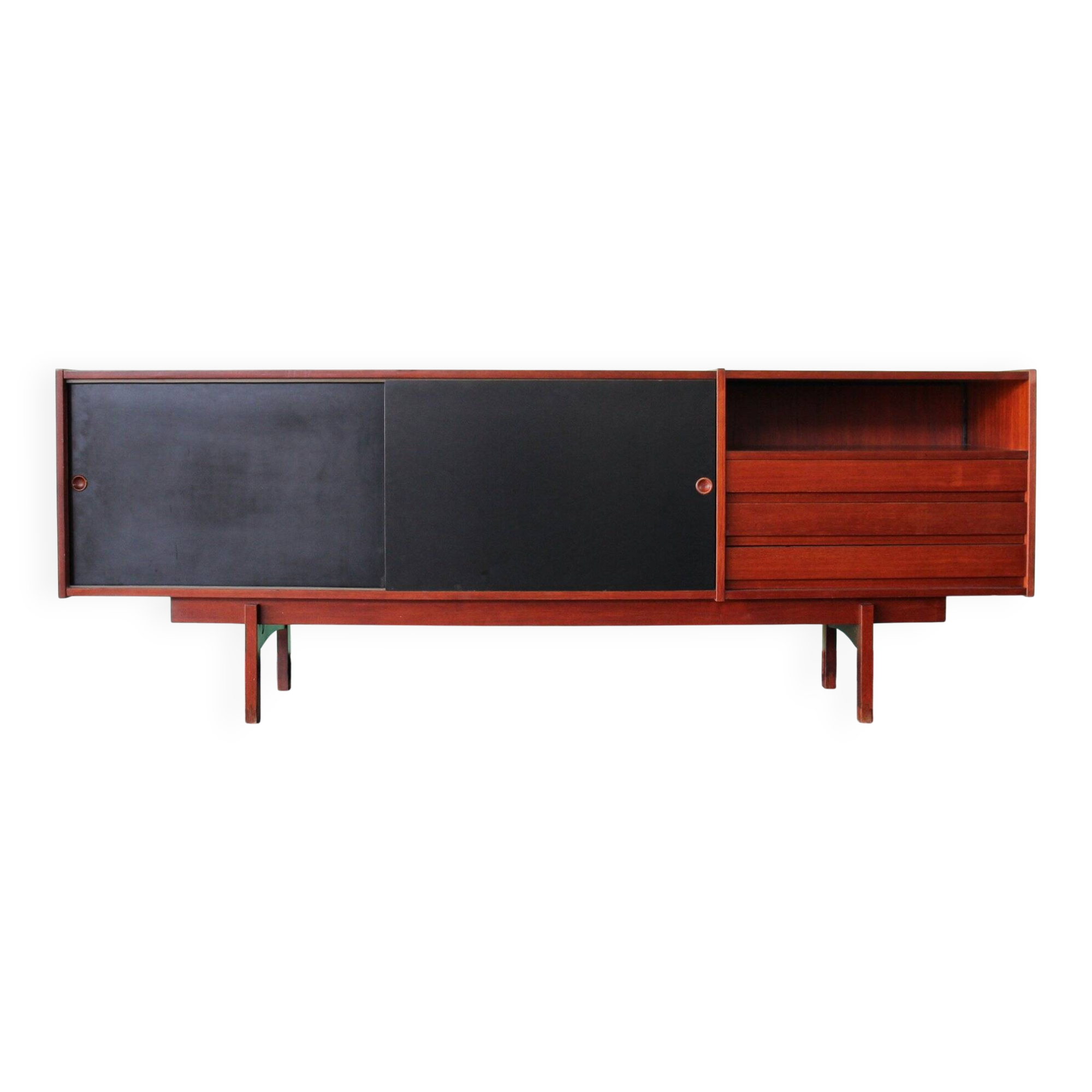 Enfilade or Mid-Century sideboard with sliding doors in black laminate by Saporiti Italia, Italy.