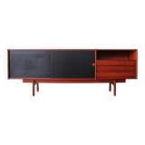 Enfilade or Mid-Century sideboard with sliding doors in black laminate by Saporiti Italia, Italy.