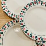 5 assiettes en faience a motif fleurs rouge et vert - ceranord-made in france
