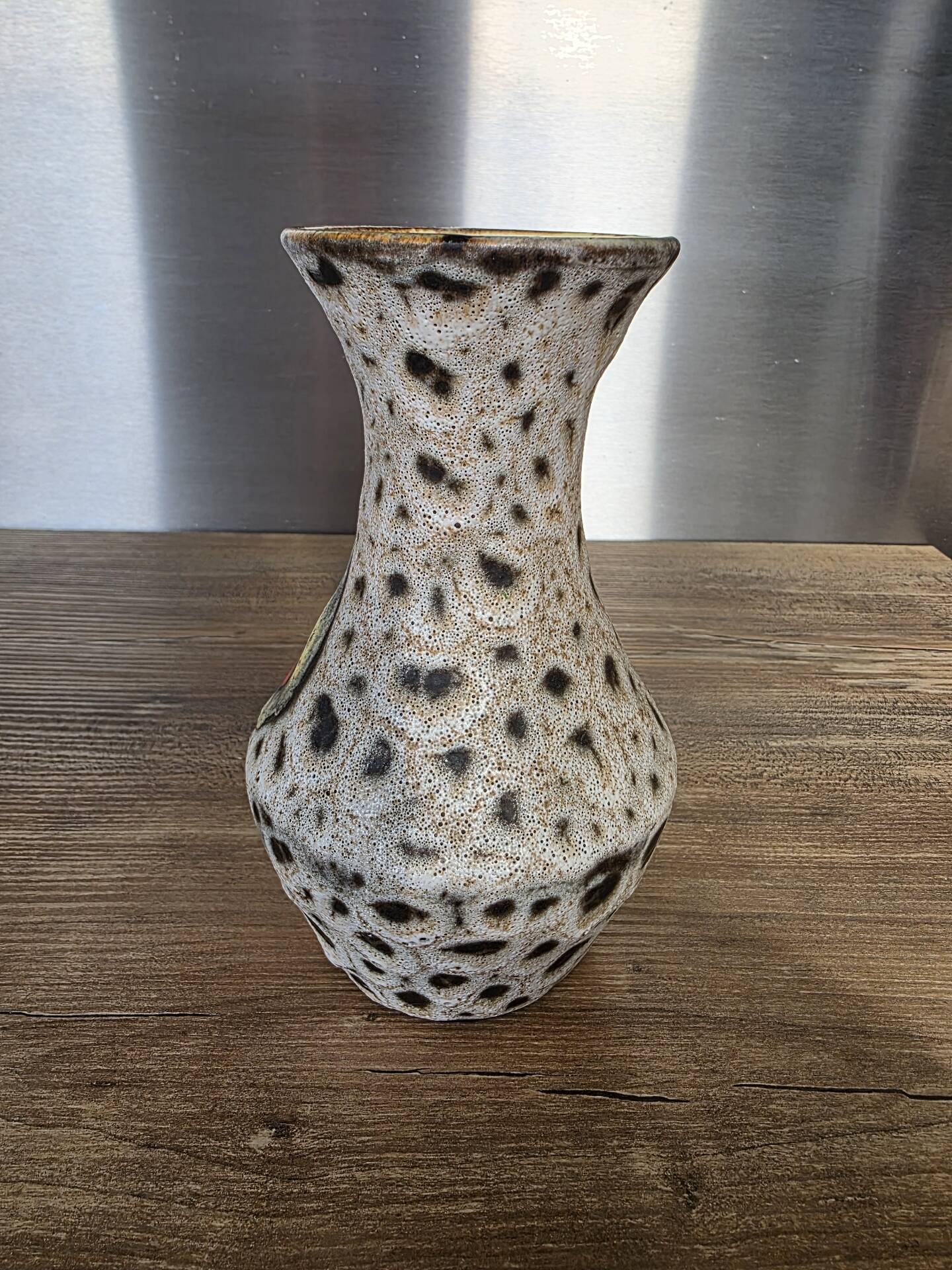 Vase Marius Bessone fat lava Vallauris 1950s sea foam & enamels H 16