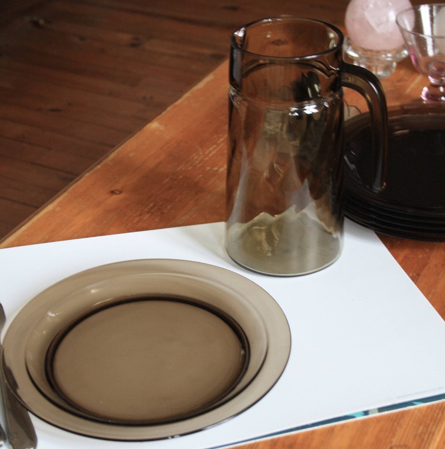 Set of 6 Vereco smoked glass dinner plates