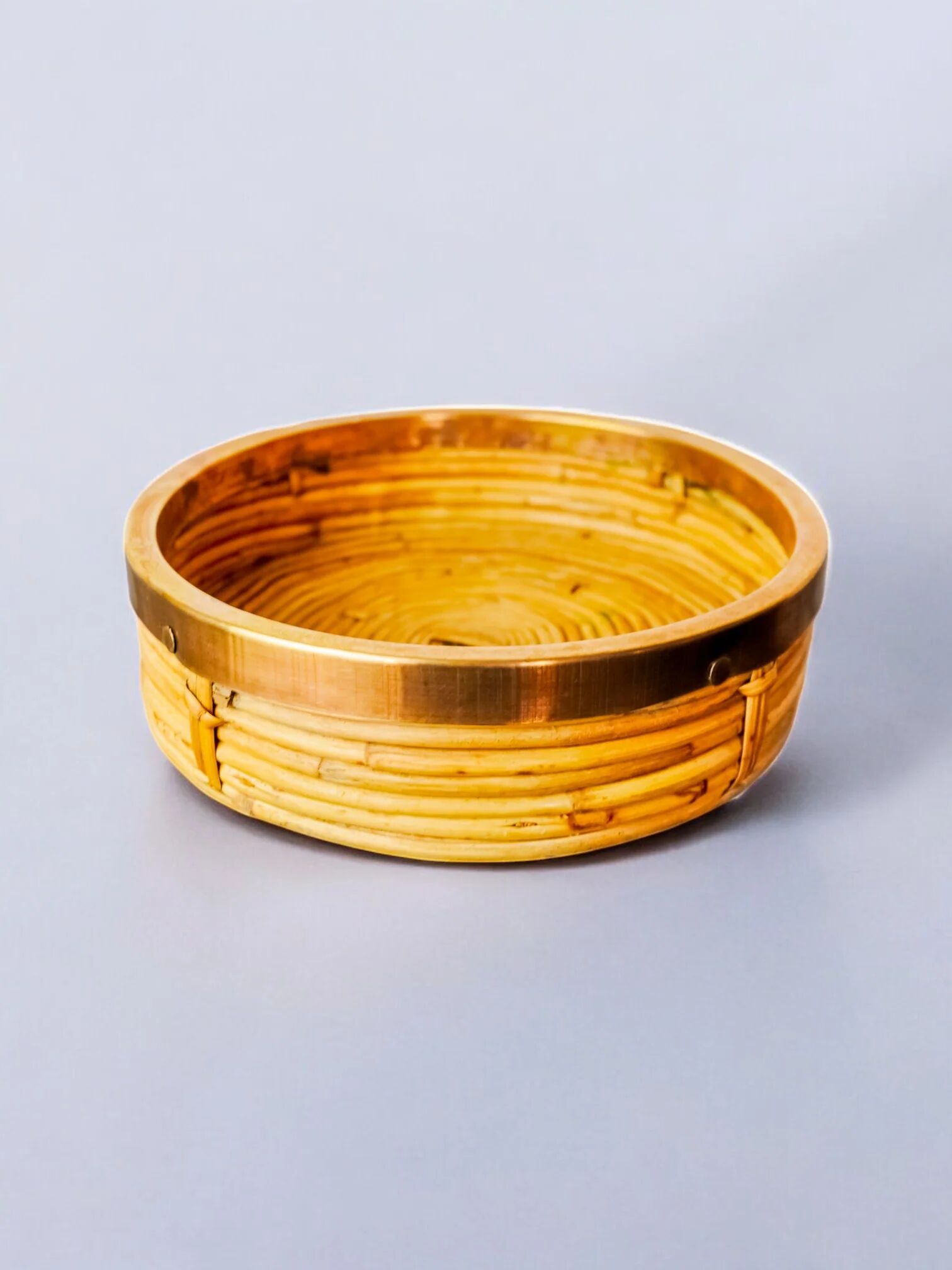 Rattan and brass tray, Italy, 1970s