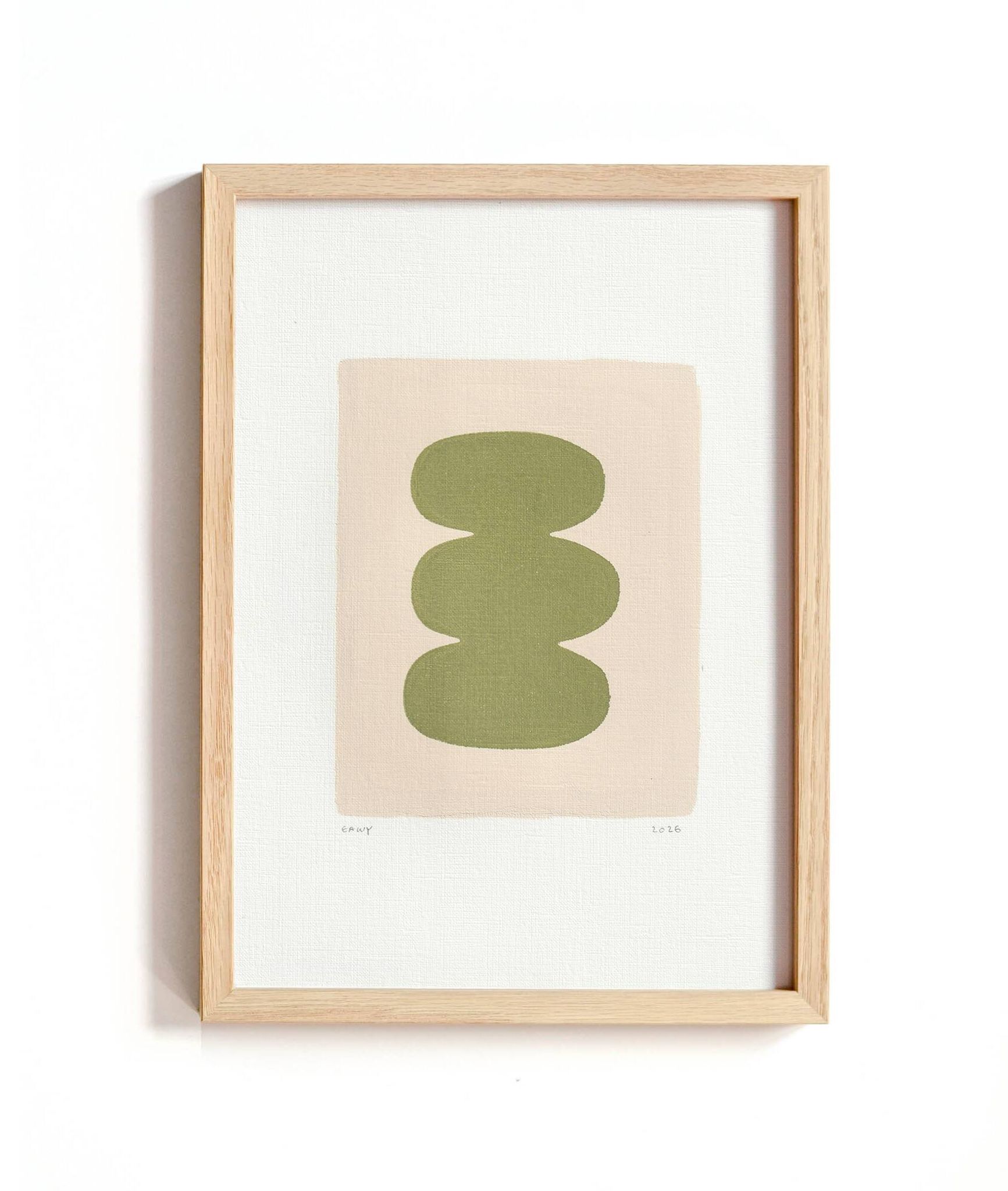 Collection de 4 peintures abstraites col.vert sauge signées Eawy